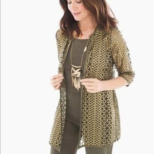 NEW Chico's Travelers Gold Foiled Olive Green Lace Jacket size 3 (16)